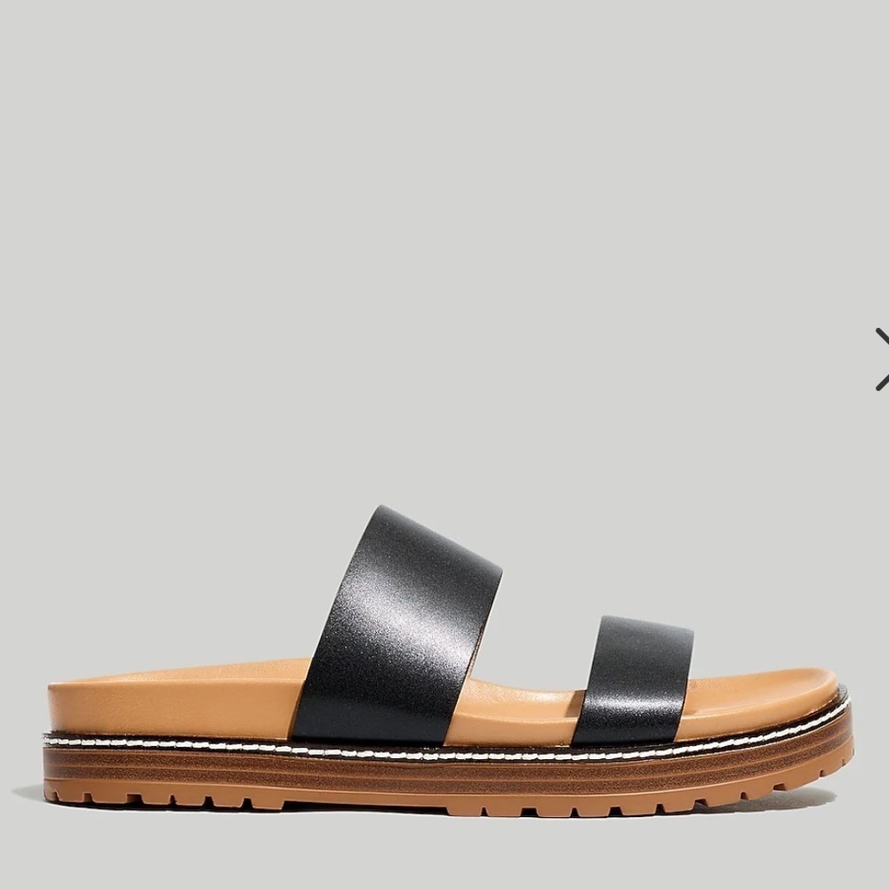 Madewell The Charley Double Strap Slide Sandal Shoes ND955 Black - Picture 2 of 10
